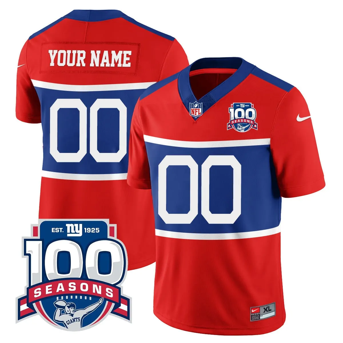 New York Giants Nike Commemorative TLA Custom Stitched Jersey - Red - Image 2