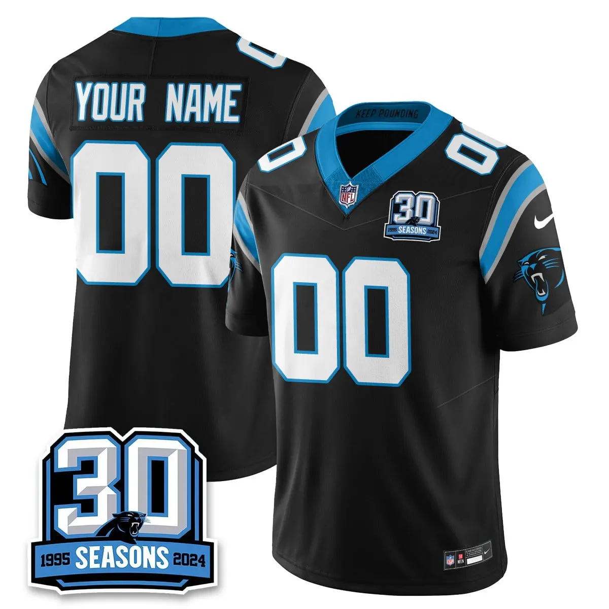 Carolina Panthers Nike 2024 30th Season Vapor Custom Limited Stitched Jersey - Black - Image 2