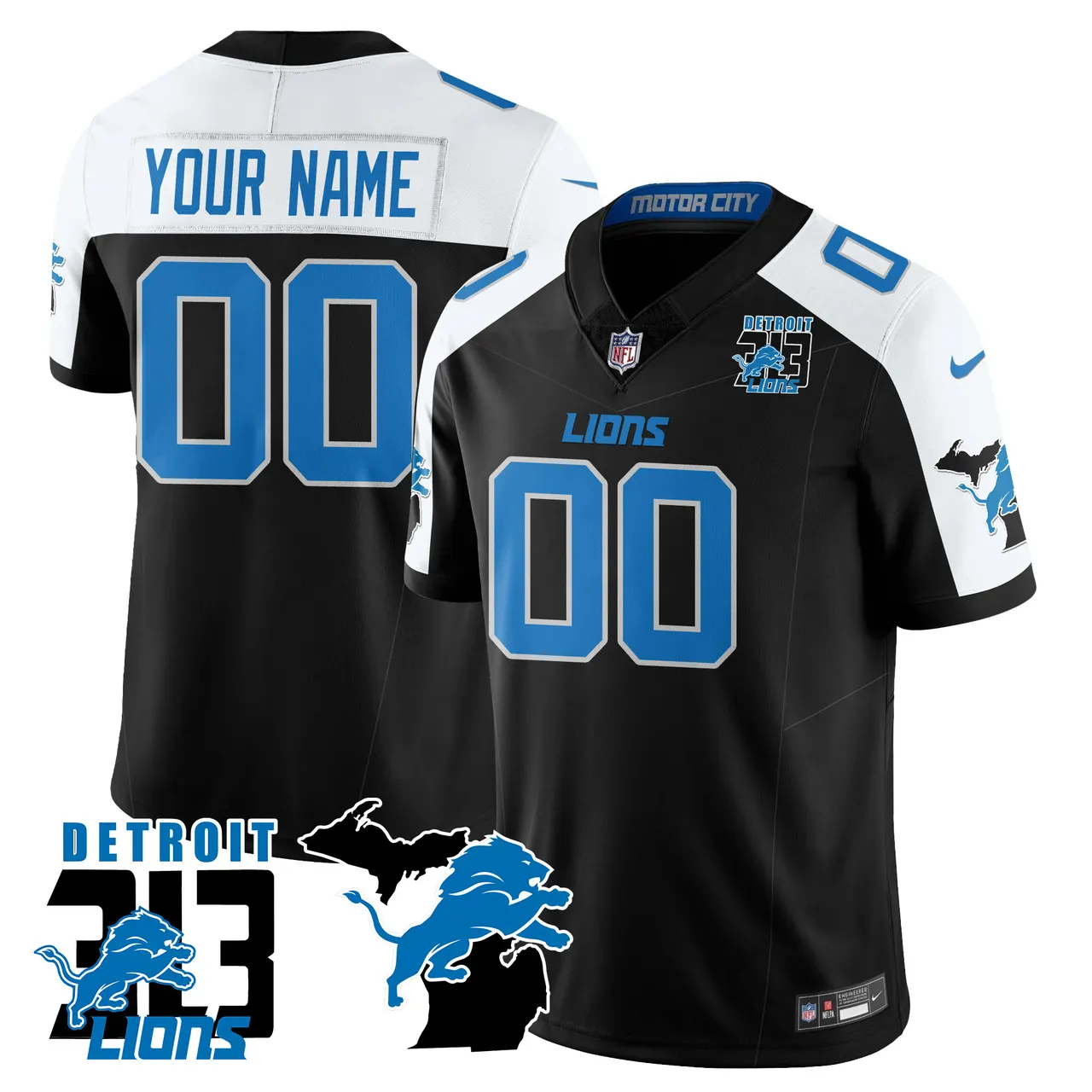 Detroit Lions Nike 313 King of the North Custom Stitched Jersey - Royal Blue - Image 2