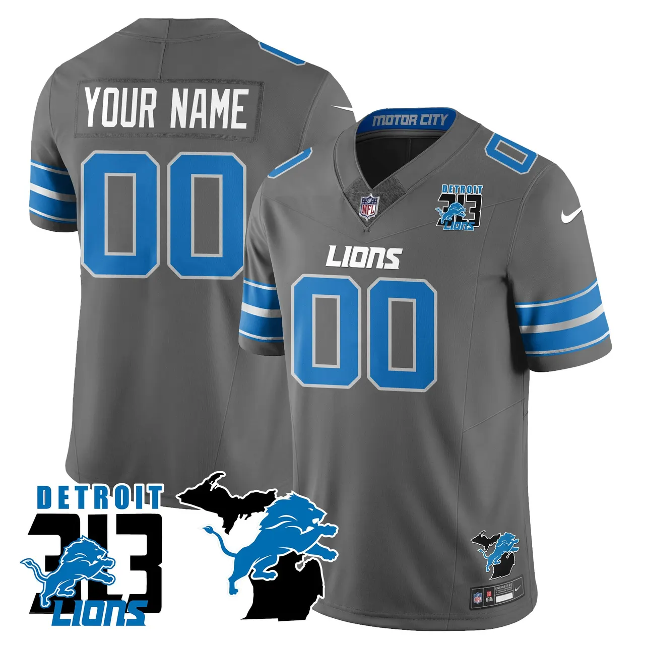 Detroit Lions Nike 313 King of the North Custom Stitched Jersey - Royal Blue - Image 4