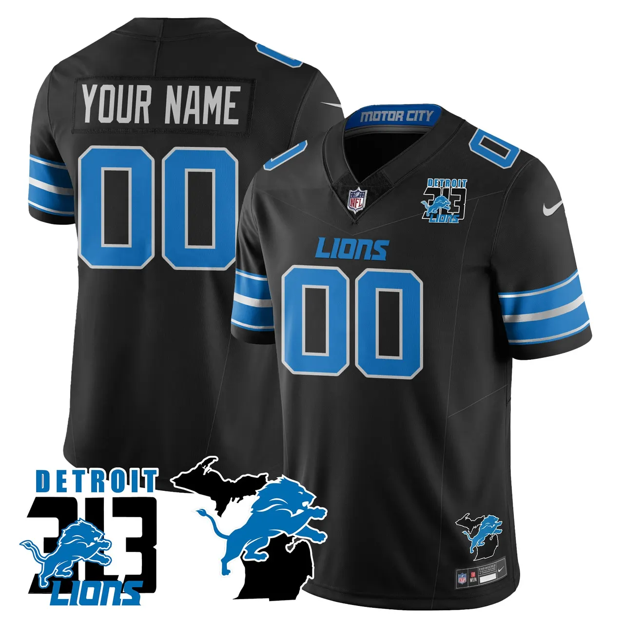 Detroit Lions Nike 313 King of the North Custom Stitched Jersey - Royal Blue - Image 3