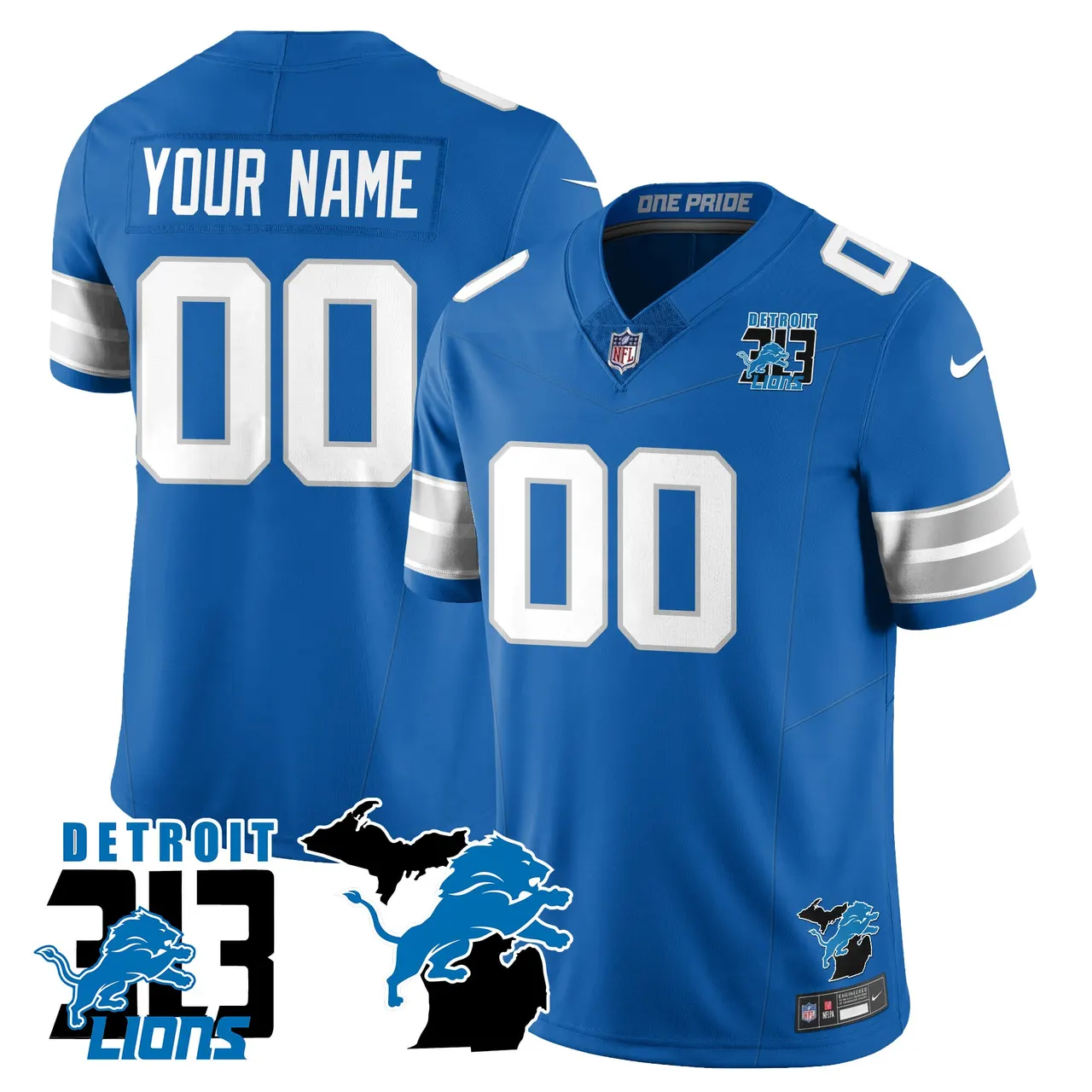 Detroit Lions Nike 313 King of the North Custom Stitched Jersey - Royal Blue