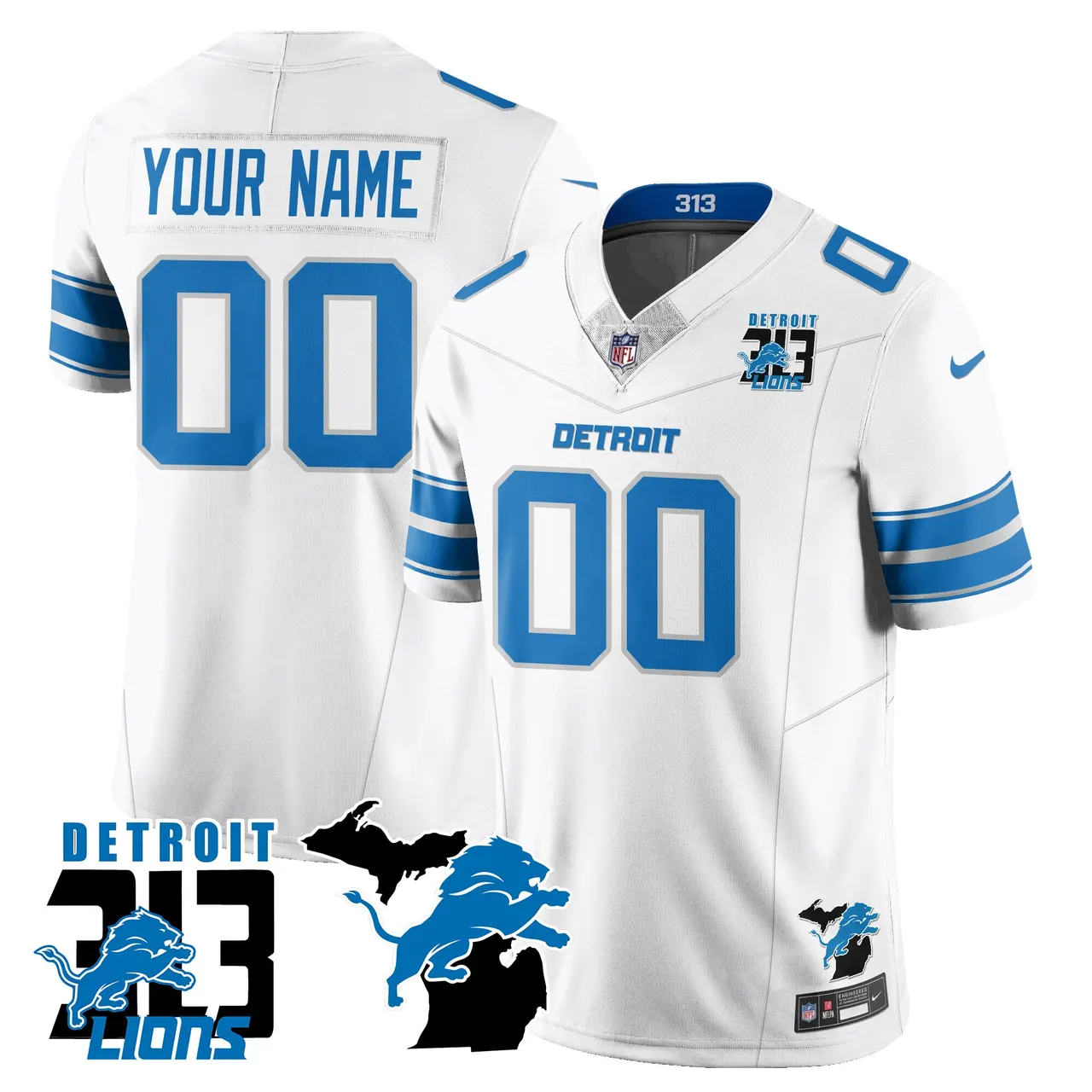Detroit Lions Nike 313 King of the North Custom Stitched Jersey - Royal Blue - Image 5