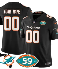 Miami Dolphins Nike 1965 Custom Stitched Jersey - The Dophins Jersey All Stitched - Black - Image 4
