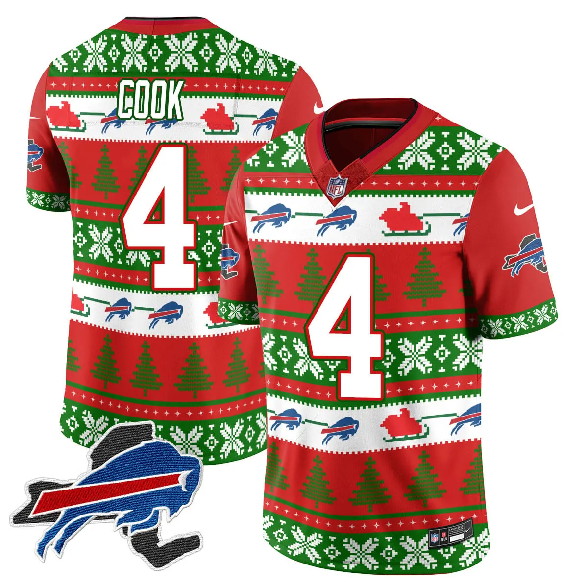 Allen Buffalo Bills Nike 2024 Christmas Vapor Limited Jersey - Red - Image 30