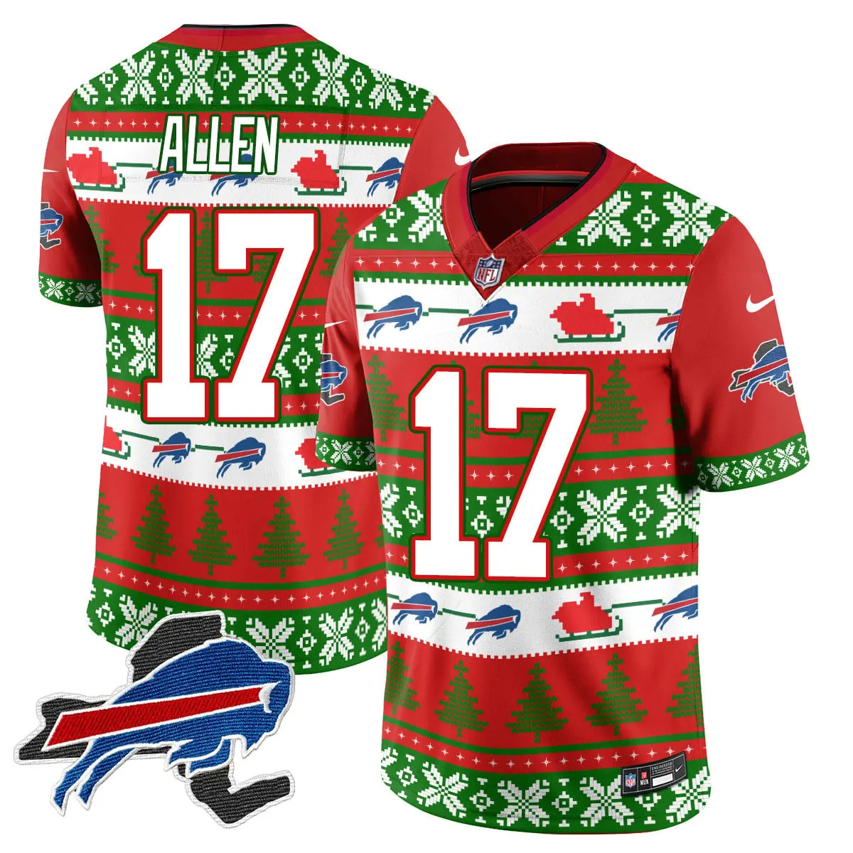 Allen Buffalo Bills Nike 2024 Christmas Vapor Limited Jersey - Red - Image 29