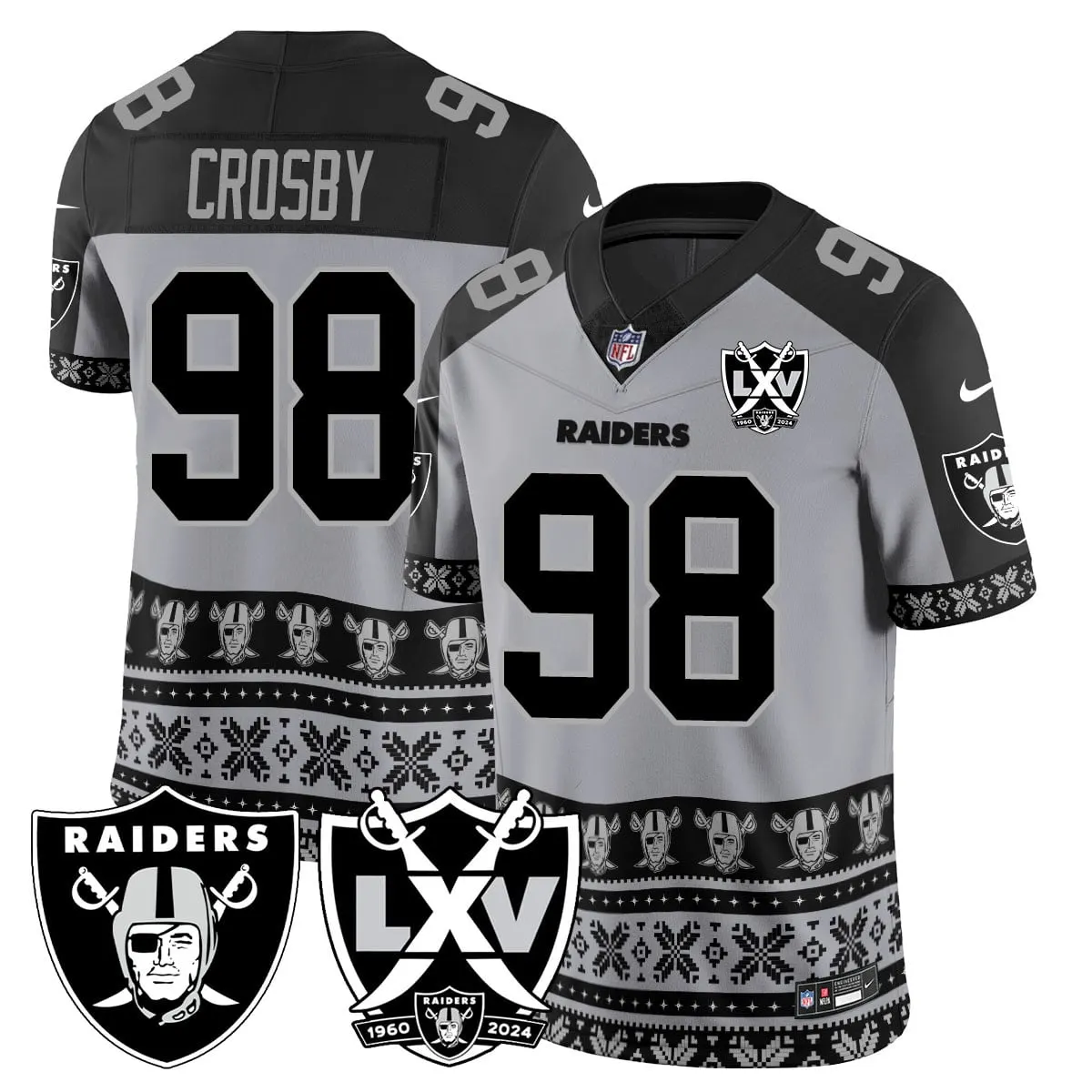 Las Vegas Raiders Nike 2024 Christmas Vapor Limited Jersey - White - Image 12