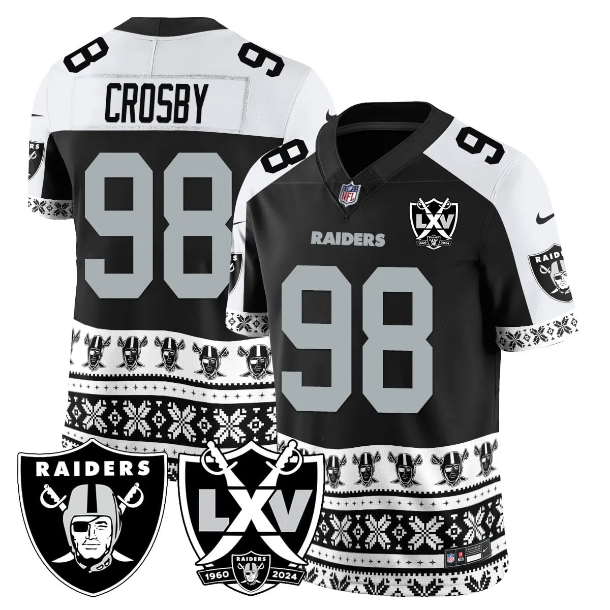 Las Vegas Raiders Nike 2024 Christmas Vapor Limited Jersey - White - Image 5