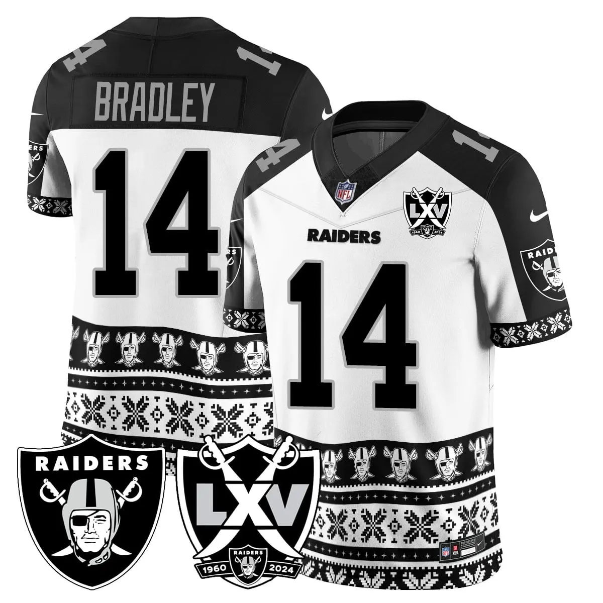 Las Vegas Raiders Nike 2024 Christmas Vapor Limited Jersey - White - Image 17