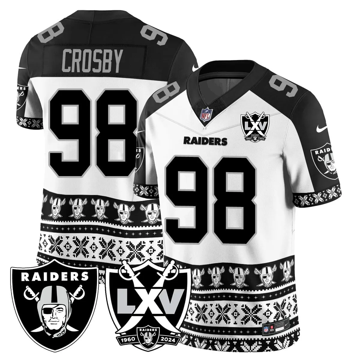 Las Vegas Raiders Nike 2024 Christmas Vapor Limited Jersey - White - Image 18