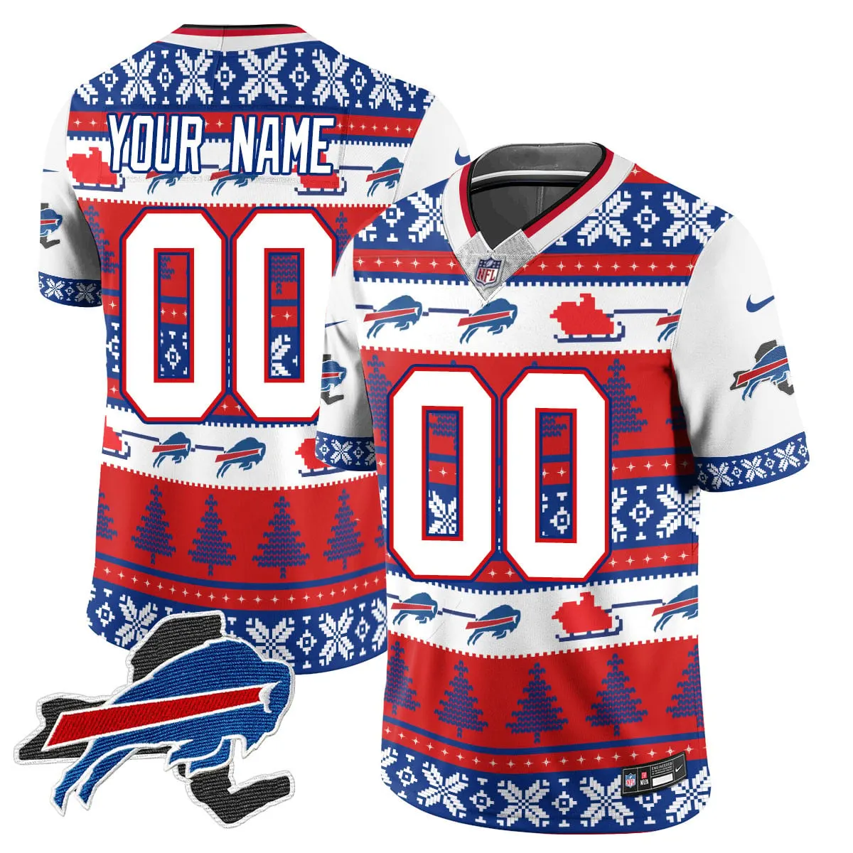 Buffalo Bills Nike 2024 Christmas Vapor Custom Limited Jersey N1 - Red - Image 3