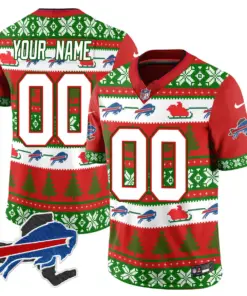 Buffalo Bills Nike 2024 Christmas Vapor Custom Limited Jersey N1 - Red - Image 4