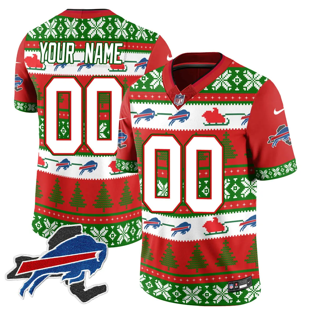 Buffalo Bills Nike 2024 Christmas Vapor Custom Limited Jersey N1 - Red - Image 4