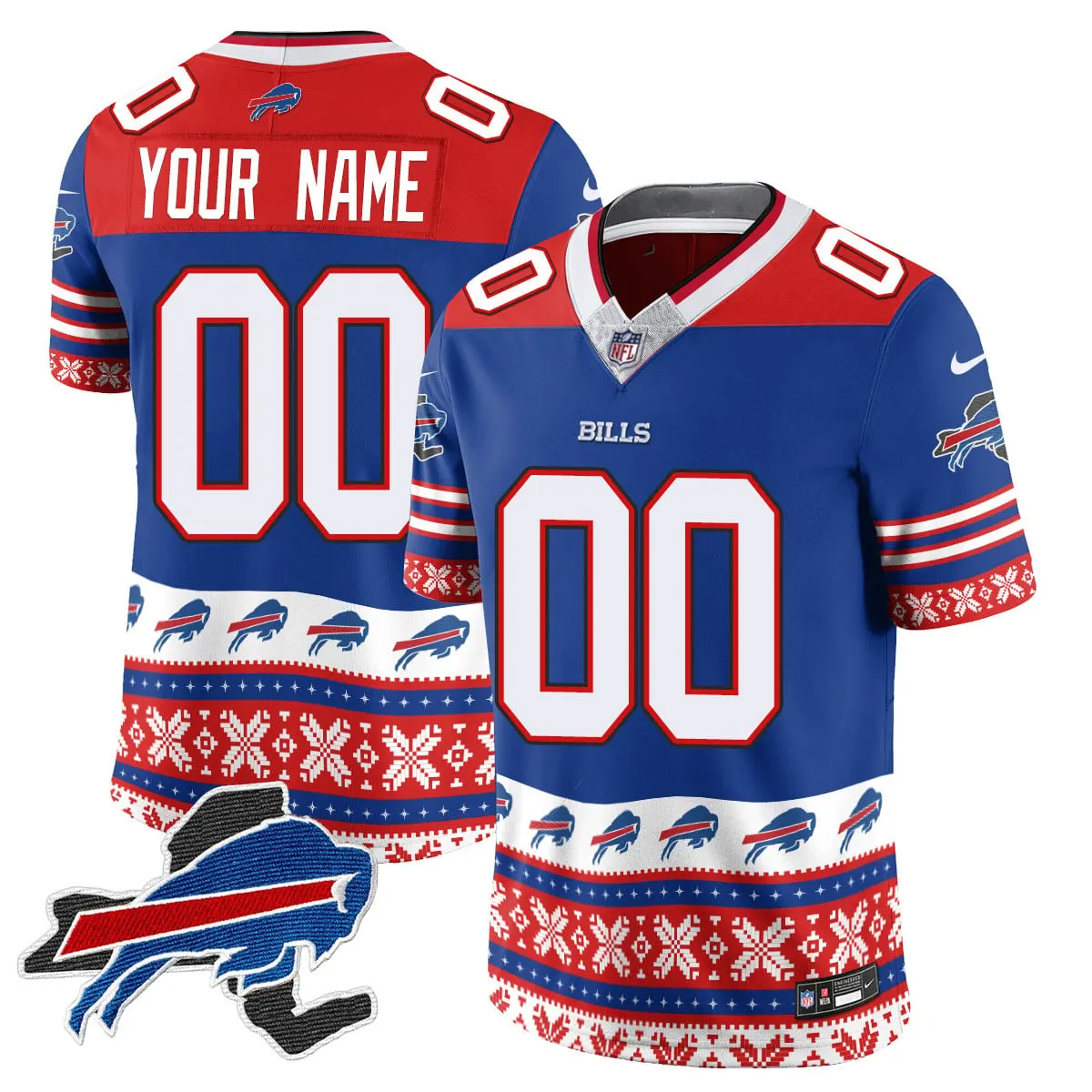 Buffalo Bills Nike 2024 Christmas Vapor Custom Limited Jersey - Red - Image 3