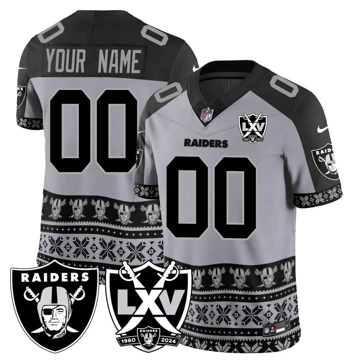 Las Vegas Raiders Nike 2024 Christmas Vapor Custom Limited Jersey - Grey