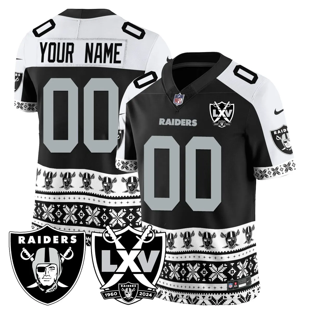 Las Vegas Raiders Nike 2024 Christmas Vapor Custom Limited Jersey - Grey - Image 2