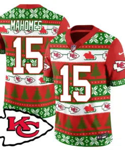 Alternative view of Patrick Mahomes Kansas City Chiefs Nike 2024 Christmas Vapor Limited Jersey - Red