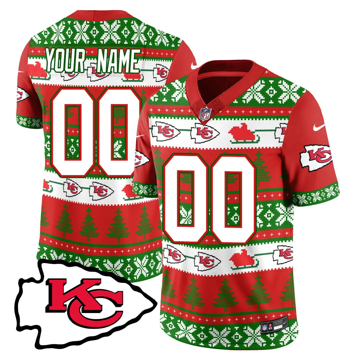 Kansas City Chiefs Nike 2024 Christmas Vapor Custom Limited Jersey N1 - Red