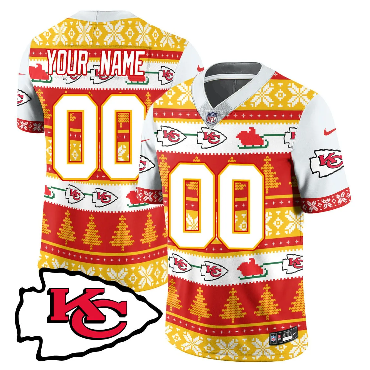 Kansas City Chiefs Nike 2024 Christmas Vapor Custom Limited Jersey N1 - Red - Image 3