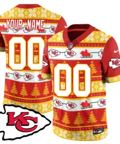 Alternative view of Kansas City Chiefs Nike 2024 Christmas Vapor Custom Limited Jersey N1 - Red