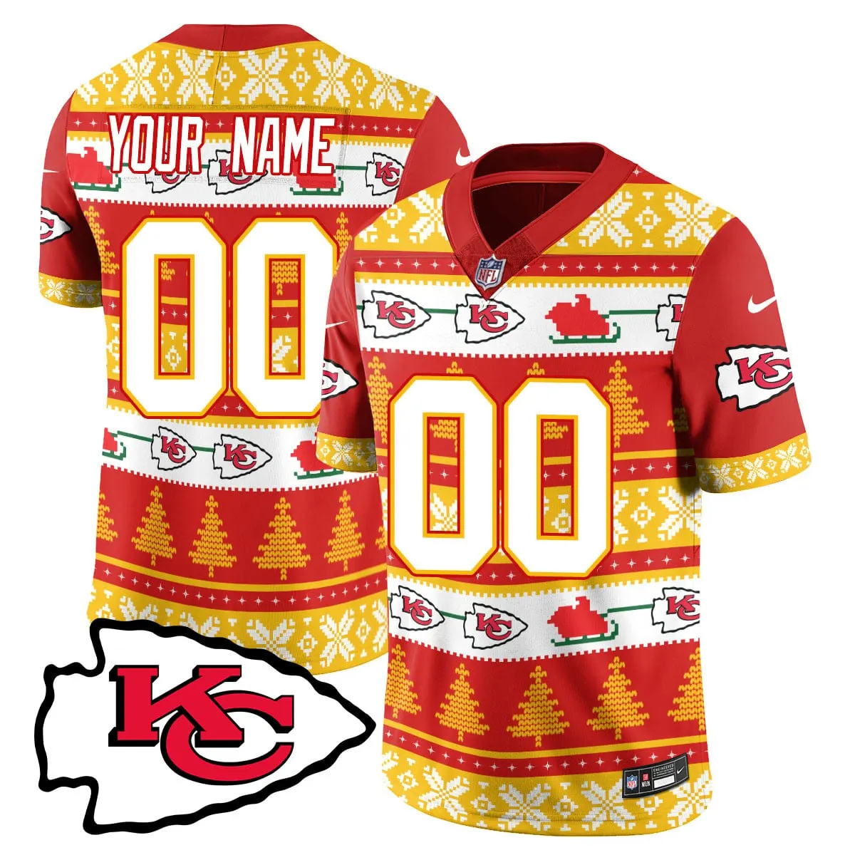 Kansas City Chiefs Nike 2024 Christmas Vapor Custom Limited Jersey N1 - Red - Image 2