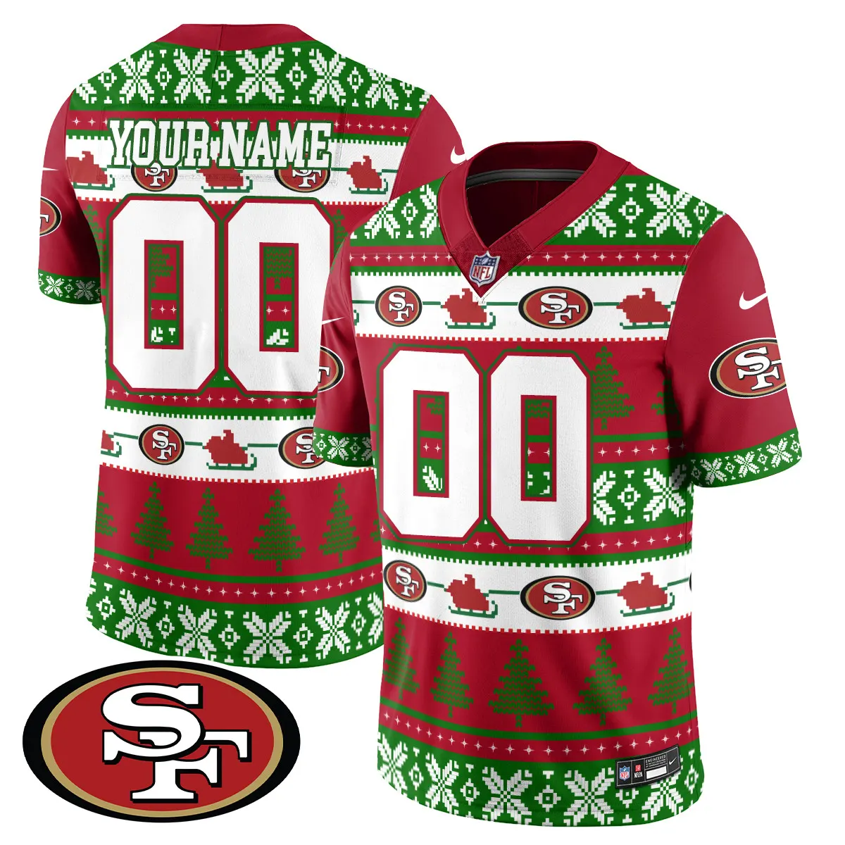 San Francisco 49ers Nike 2024 Christmas Vapor Custom Limited Jersey - Green - Image 3