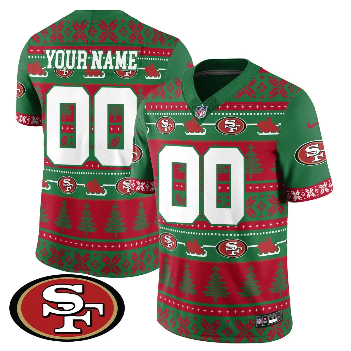 San Francisco 49ers Nike 2024 Christmas Vapor Custom Limited Jersey - Green