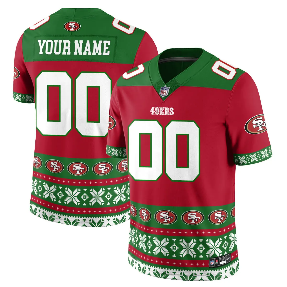 San Francisco 49ers Nike 2024 Christmas Vapor Custom Limited Jersey - White - Image 2