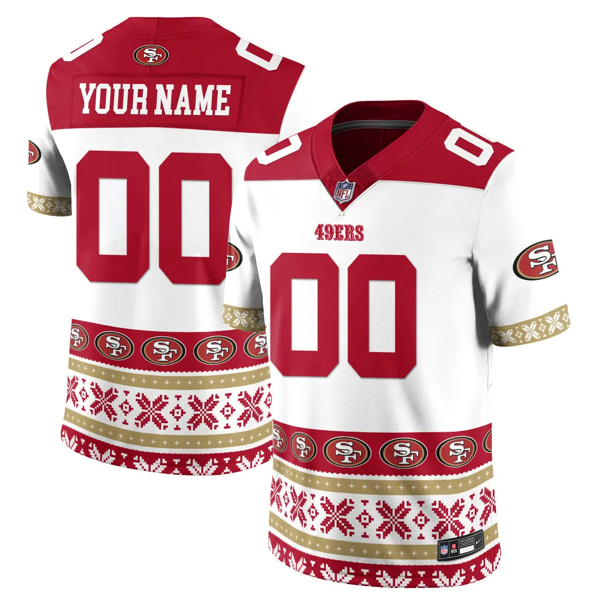 San Francisco 49ers Nike 2024 Christmas Vapor Custom Limited Jersey - White