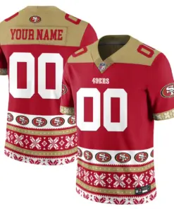 San Francisco 49ers Nike 2024 Christmas Vapor Custom Limited Jersey - White - Image 3