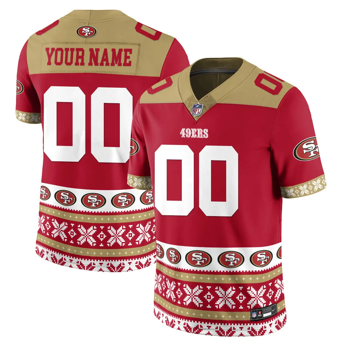 San Francisco 49ers Nike 2024 Christmas Vapor Custom Limited Jersey - White - Image 3