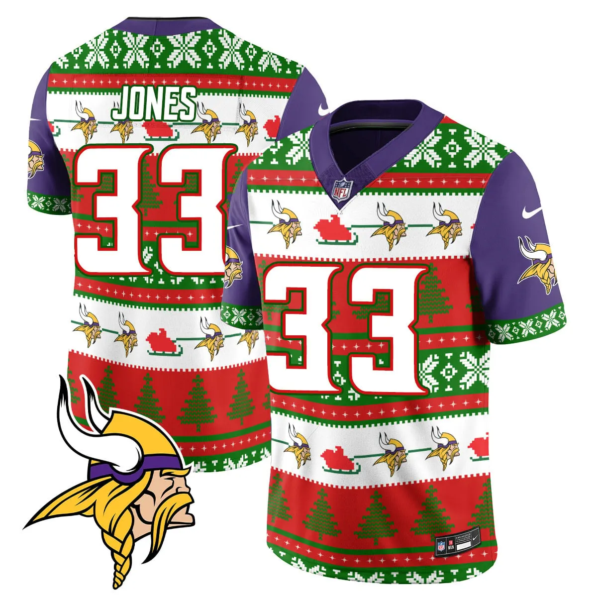 Justin Jefferson Minnesota Vikings Nike 2024 Christmas Vapor Limited Jersey - Red - Image 3