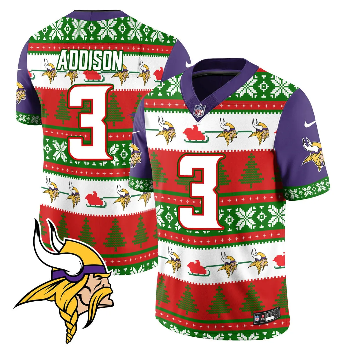 Justin Jefferson Minnesota Vikings Nike 2024 Christmas Vapor Limited Jersey - Red - Image 2