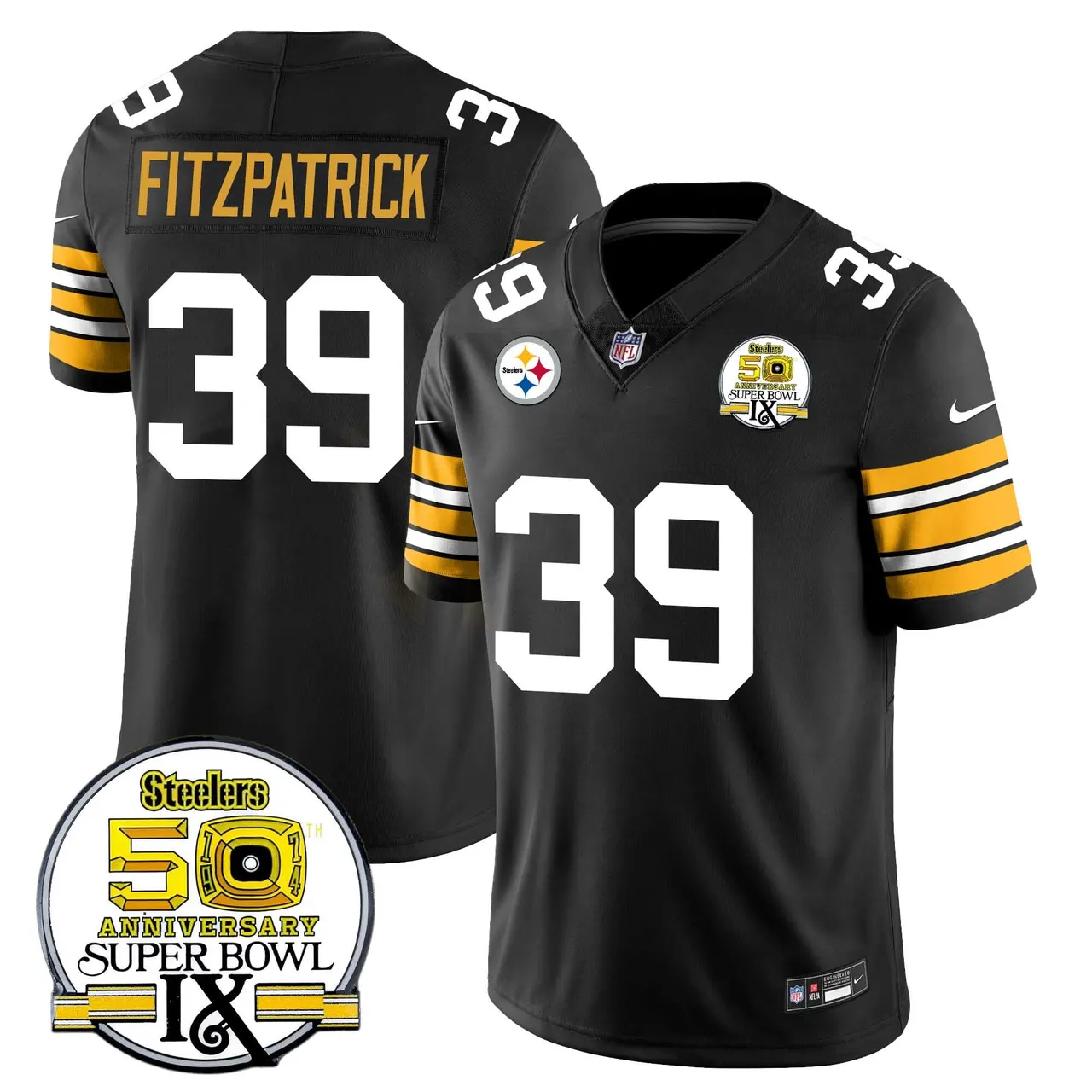 Pittsburgh Steelers Nike Throwback Super Bowl IX Stitched Jersey - Black - Image 4