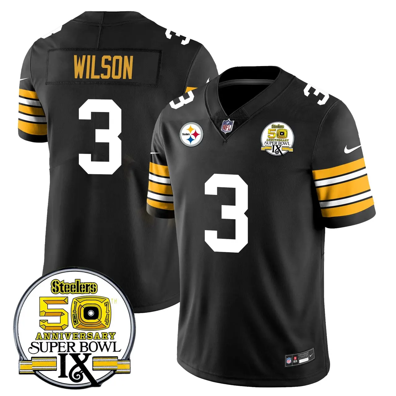 Pittsburgh Steelers Nike Throwback Super Bowl IX Stitched Jersey - Black - Image 8