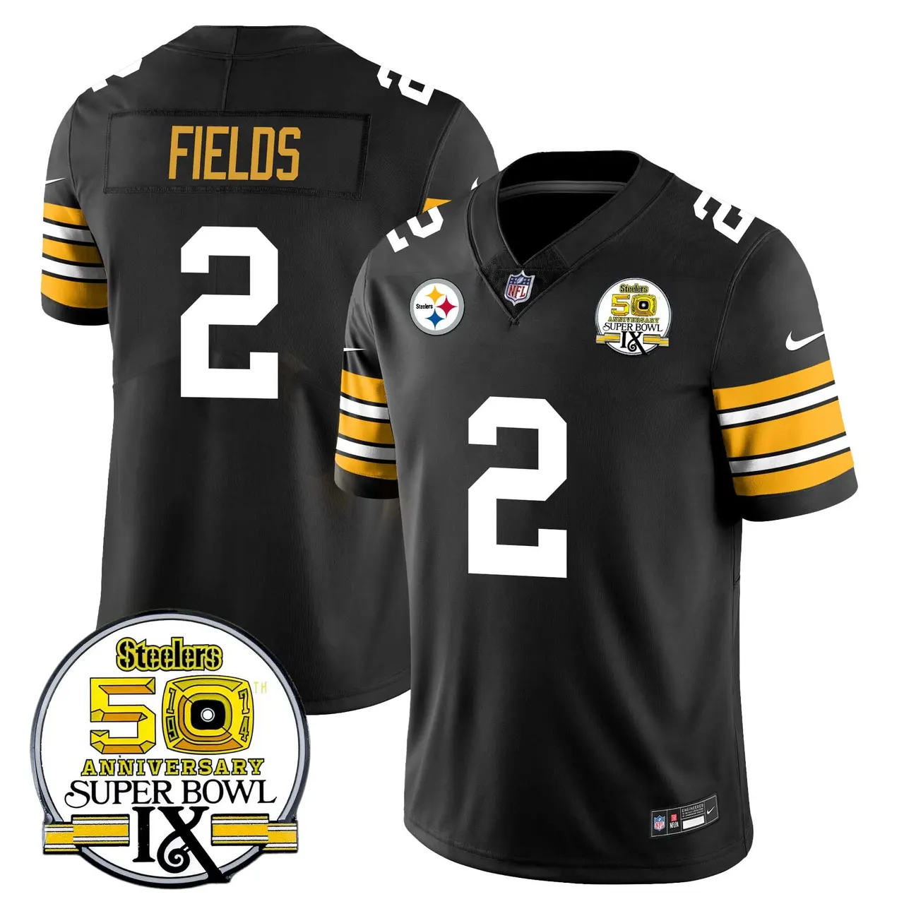 Pittsburgh Steelers Nike Throwback Super Bowl IX Stitched Jersey - Black - Image 3