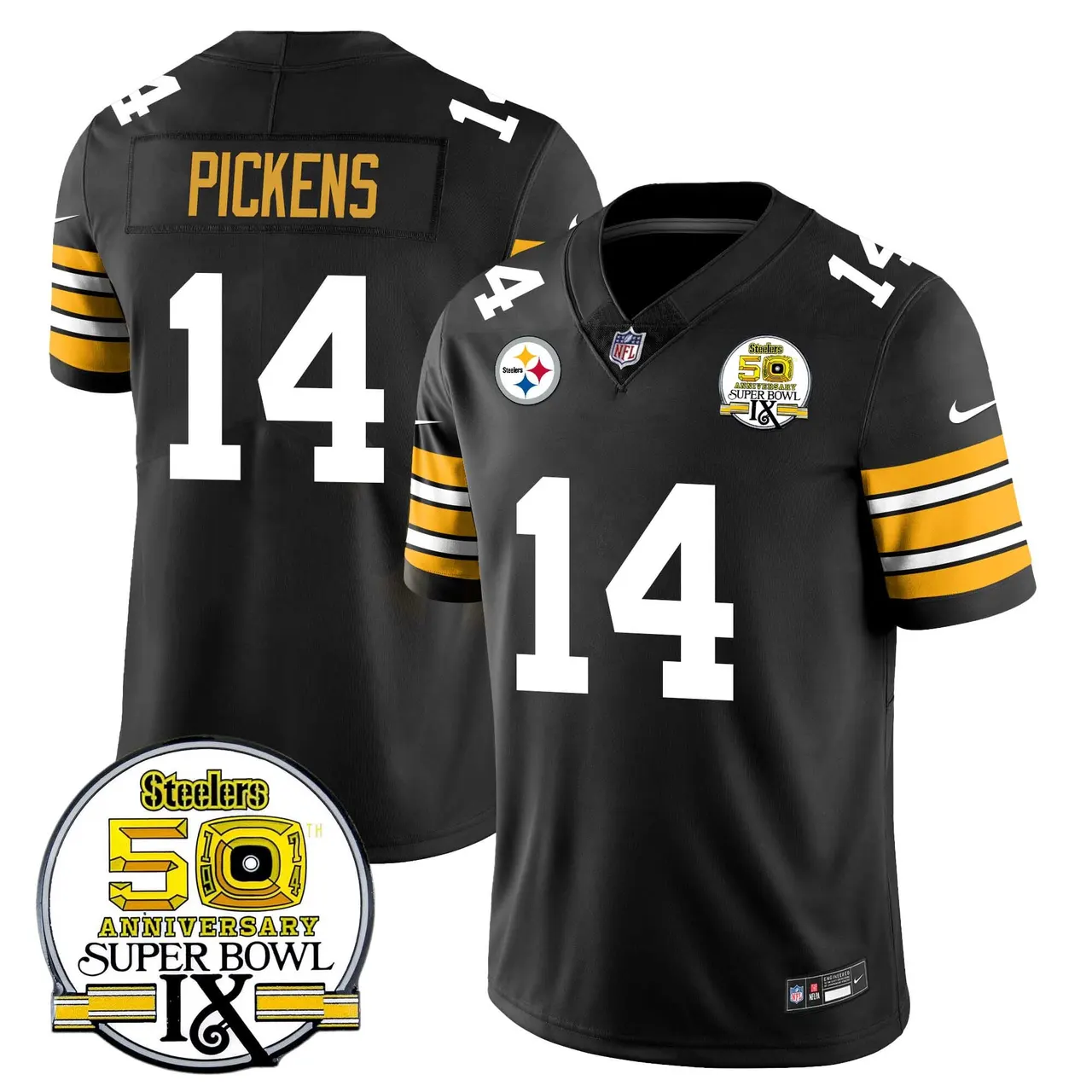 Pittsburgh Steelers Nike Throwback Super Bowl IX Stitched Jersey - Black - Image 7