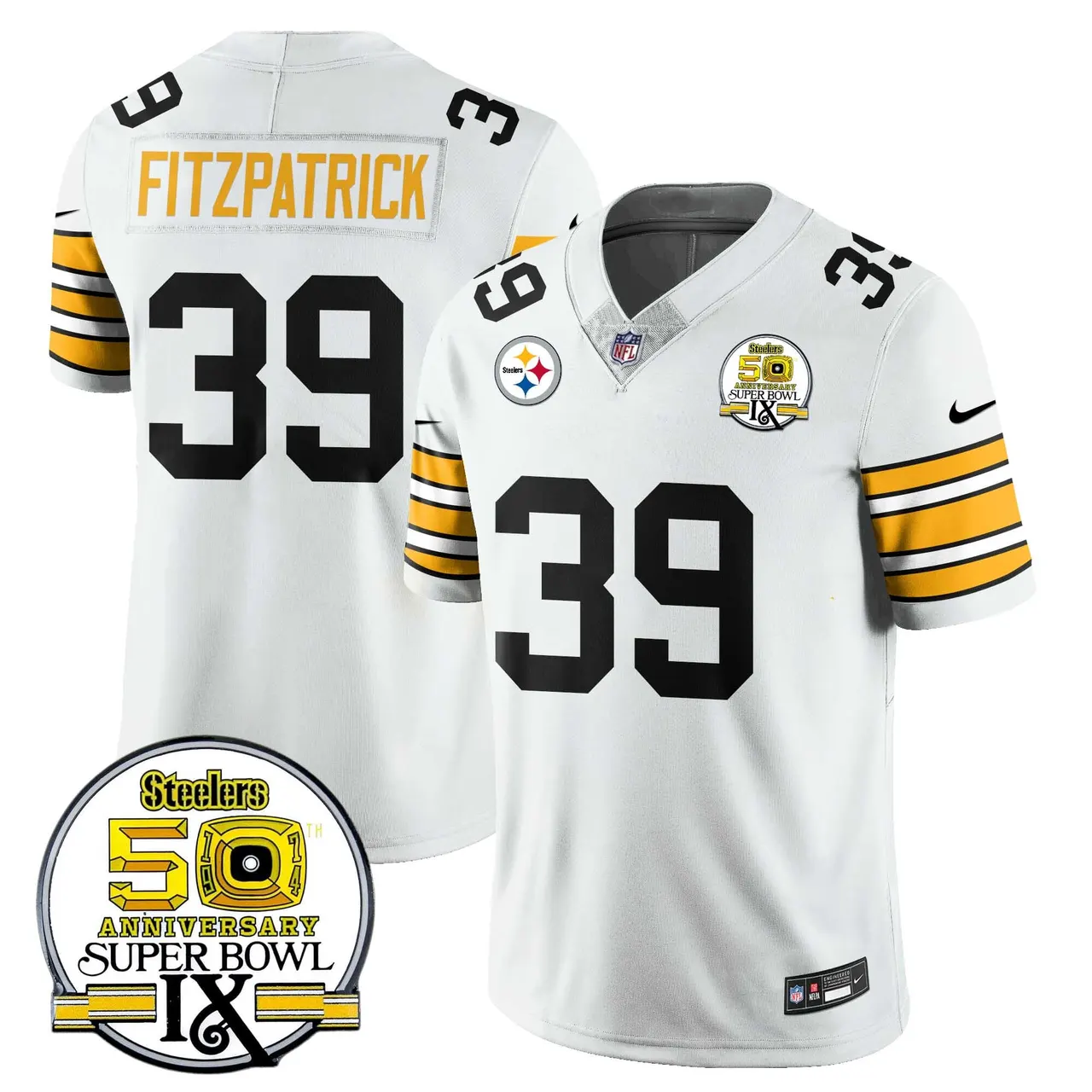 Pittsburgh Steelers Nike Throwback Super Bowl IX Stitched Jersey - Black - Image 11