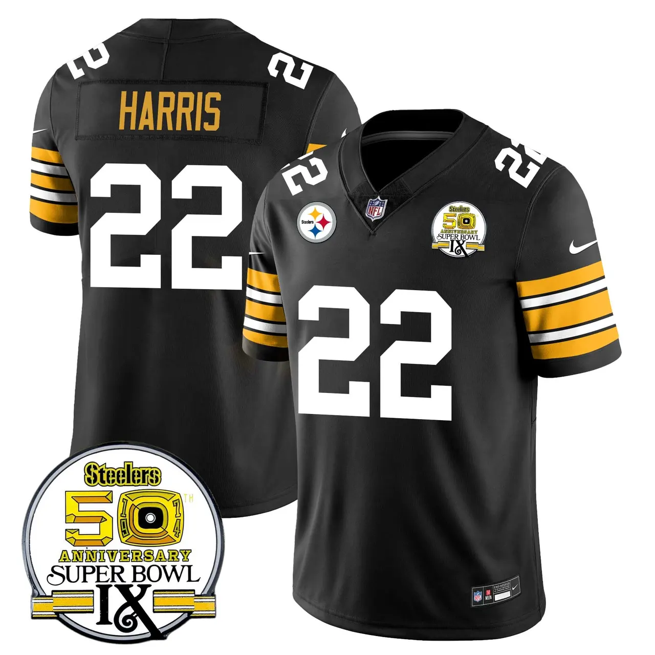 Pittsburgh Steelers Nike Throwback Super Bowl IX Stitched Jersey - Black - Image 6