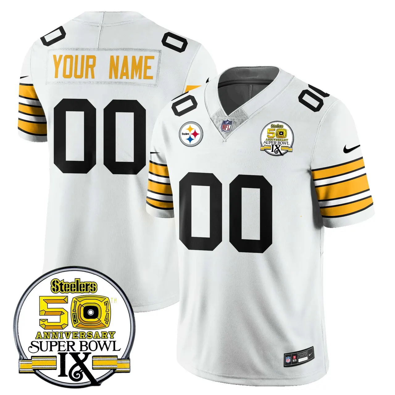 Pittsburgh Steelers Nike Throwback Super Bowl IX Custom Stitched Jersey - Black - Image 2