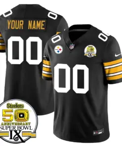 Pittsburgh Steelers Nike Throwback Super Bowl IX Custom Stitched Jersey - Black
