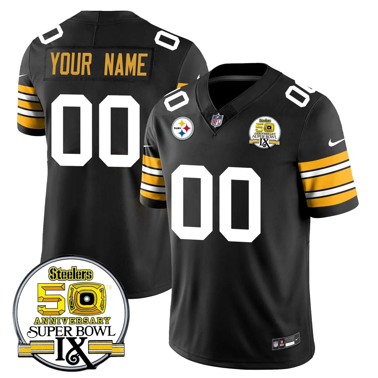 Pittsburgh Steelers Nike Throwback Super Bowl IX Custom Stitched Jersey - Black