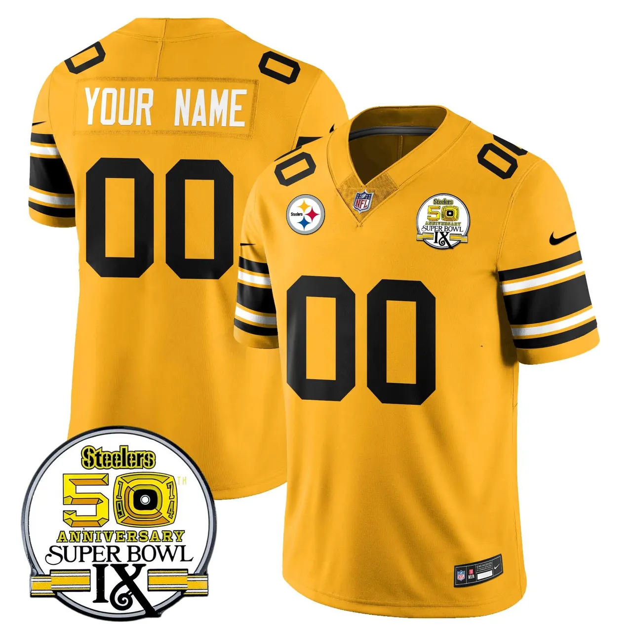 Pittsburgh Steelers Nike Throwback Super Bowl IX Custom Stitched Jersey - Black - Image 3