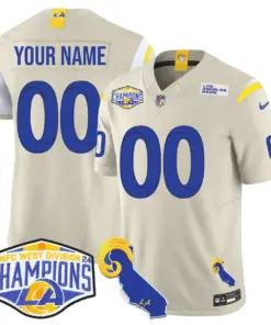 Los Angeles Rams Nike 2024 NFC West Division Champions Custom Stitched Jersey N1 - Black - Image 5