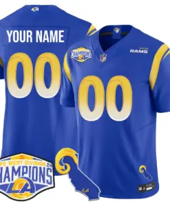 Alternative view of Los Angeles Rams Nike 2024 NFC West Division Champions Custom Stitched Jersey N1 - Black