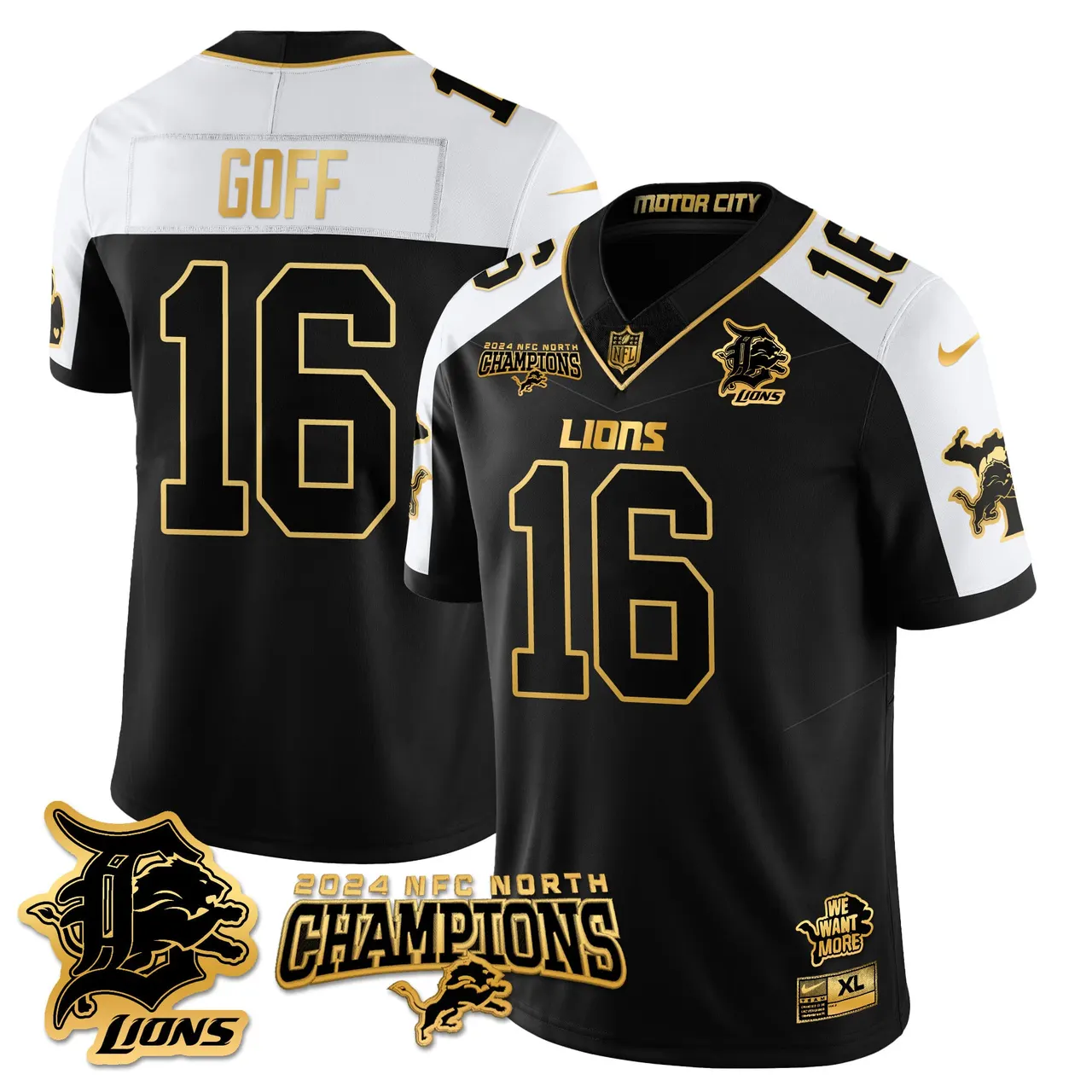 Jared Goff Detroit Lions Nike 2024 NFC North Champions Stitched Jersey - Anthracite - Image 3