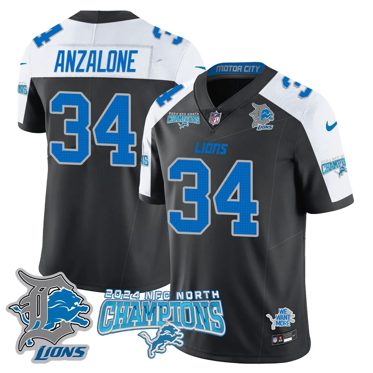 Jared Goff Detroit Lions Nike 2024 NFC North Champions Stitched Jersey - Anthracite - Image 10