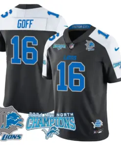 Jared Goff Detroit Lions Nike 2024 NFC North Champions Stitched Jersey - Anthracite
