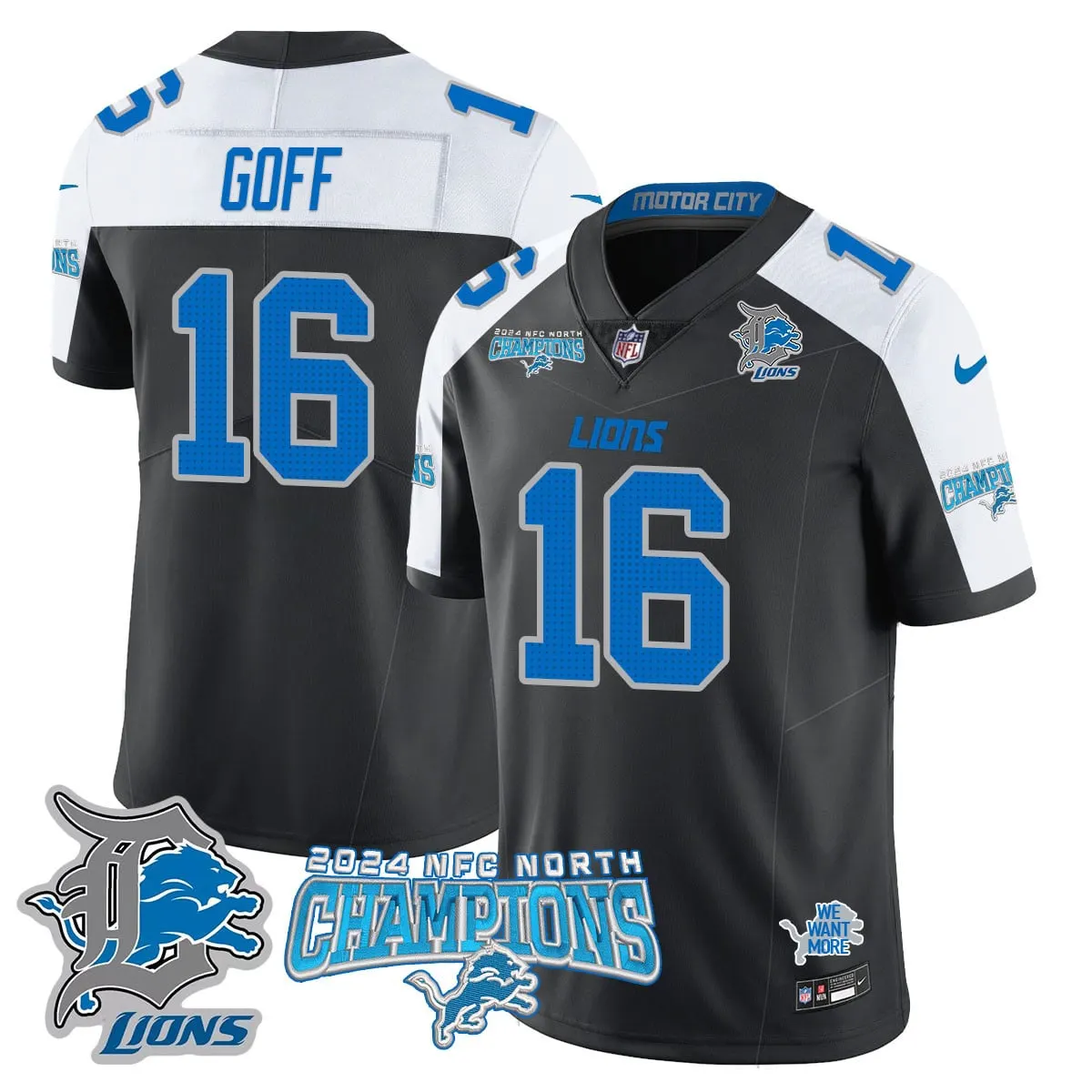 Jared Goff Detroit Lions Nike 2024 NFC North Champions Stitched Jersey - Anthracite