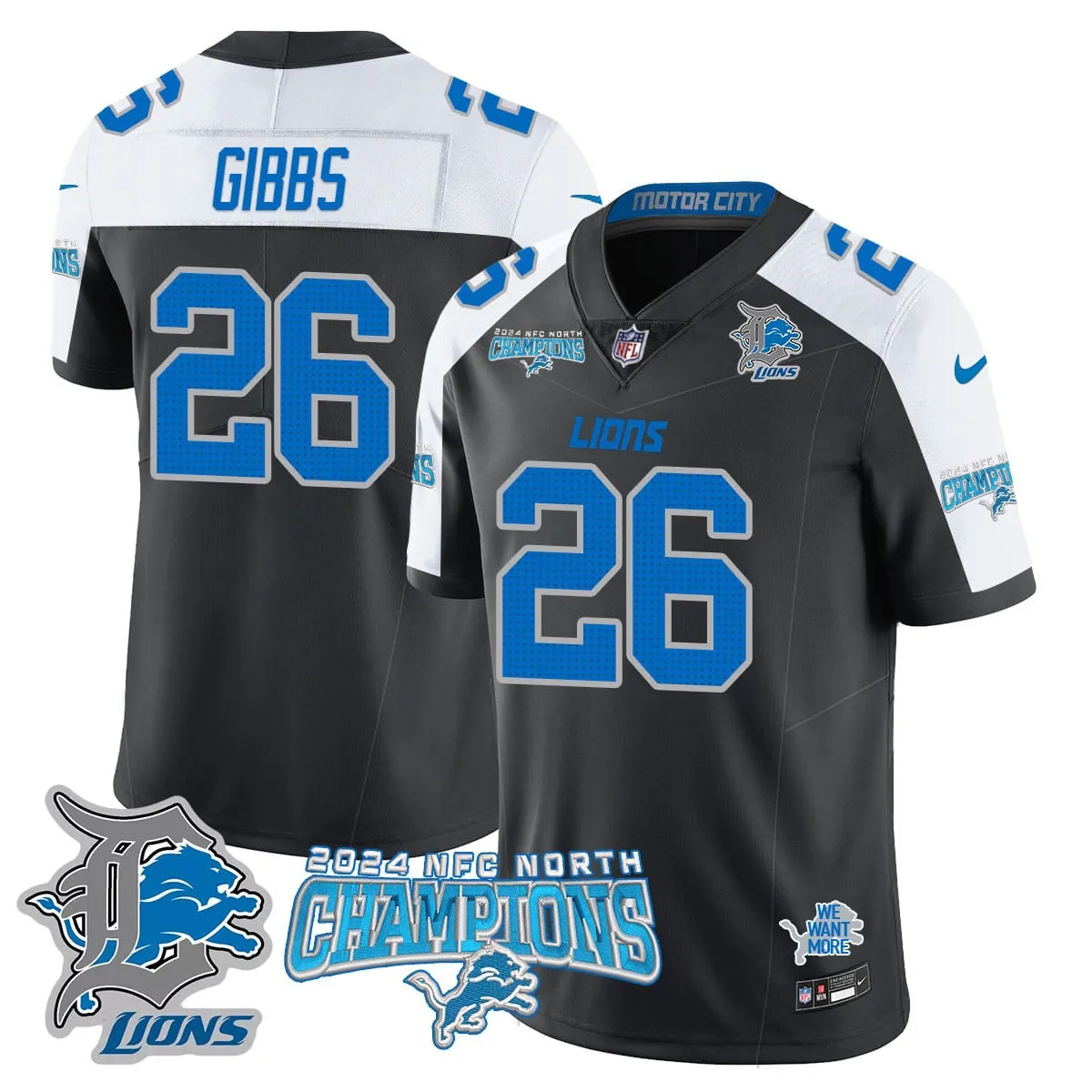 Jared Goff Detroit Lions Nike 2024 NFC North Champions Stitched Jersey - Anthracite - Image 14